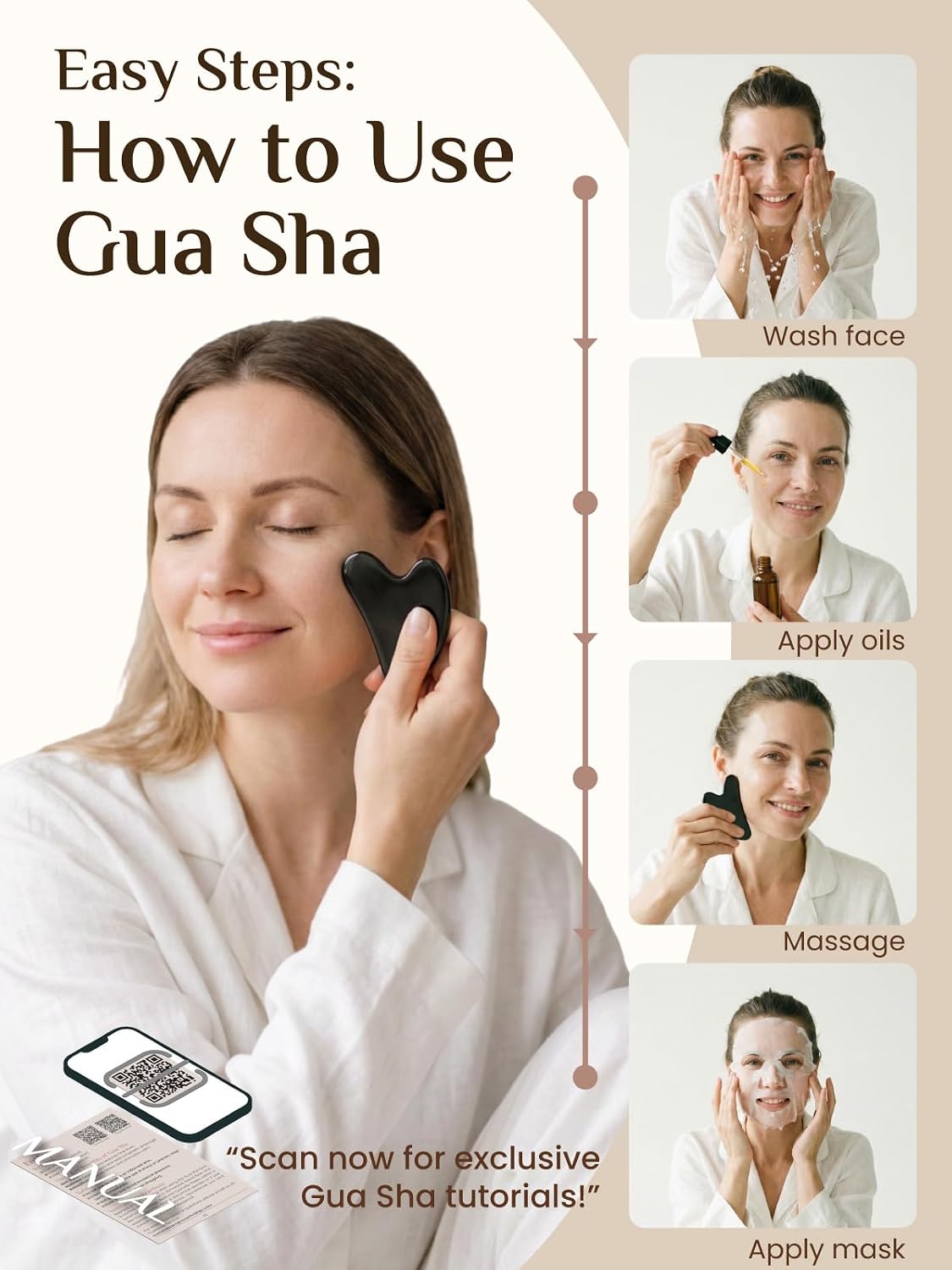 Rena Chris Gua Sha Facial Tools, Stainless Steel Guasha Tool for Acupuncture, Manual Massage Tool for Jawline Sculpting and Puffiness Reducing, Gua Sha Facial Massage Tool, Skin-Care Gift (Silver)