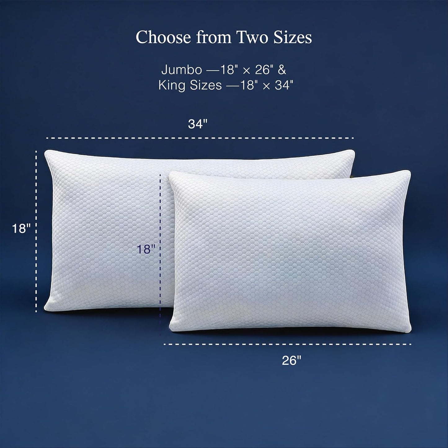 Blue Ridge Home Fashions Luxury Hotel Quality Cooling Pillows Queen Size Set of 2, Soft Touch Firm Support 500 Thread Count Damask Stripe Embroidered 100% Cotton Cover, Down Alternative