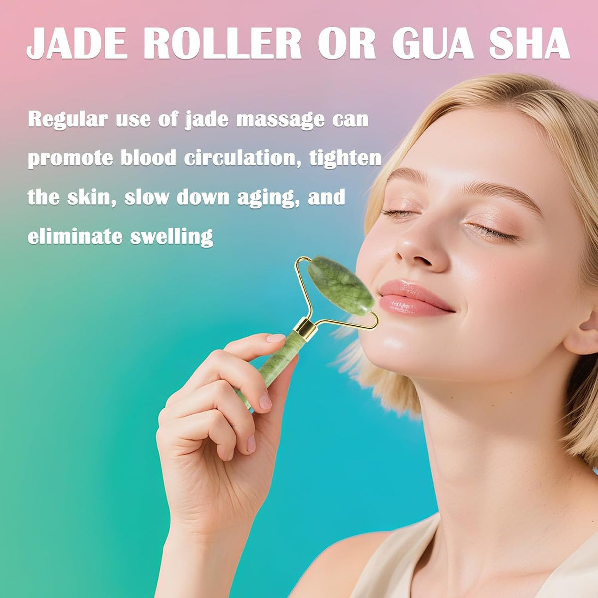 Jade Roller Gua Sha Tools - Nature Gua Sha Facial Tool Skin Tightening Face Massager Anti-Aging Jade Face Roller Puffiness Reducing Guasha Stone for Women Men（Green）