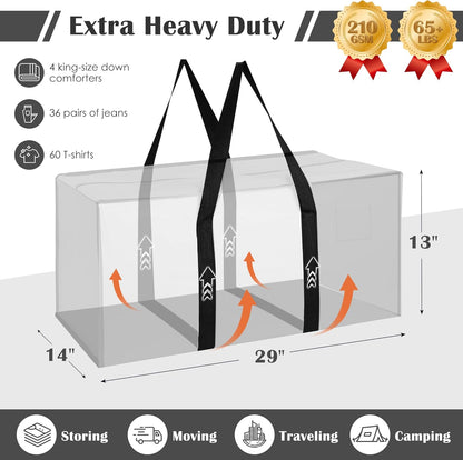 Moving Bags Heavy Duty 210GSM with Full-Open Side Zipper, 93L 220lbs Waterproof Foldable Storage Totes for College Dorm Move-In, Moving Boxes Alternative & Home Organization, Blue