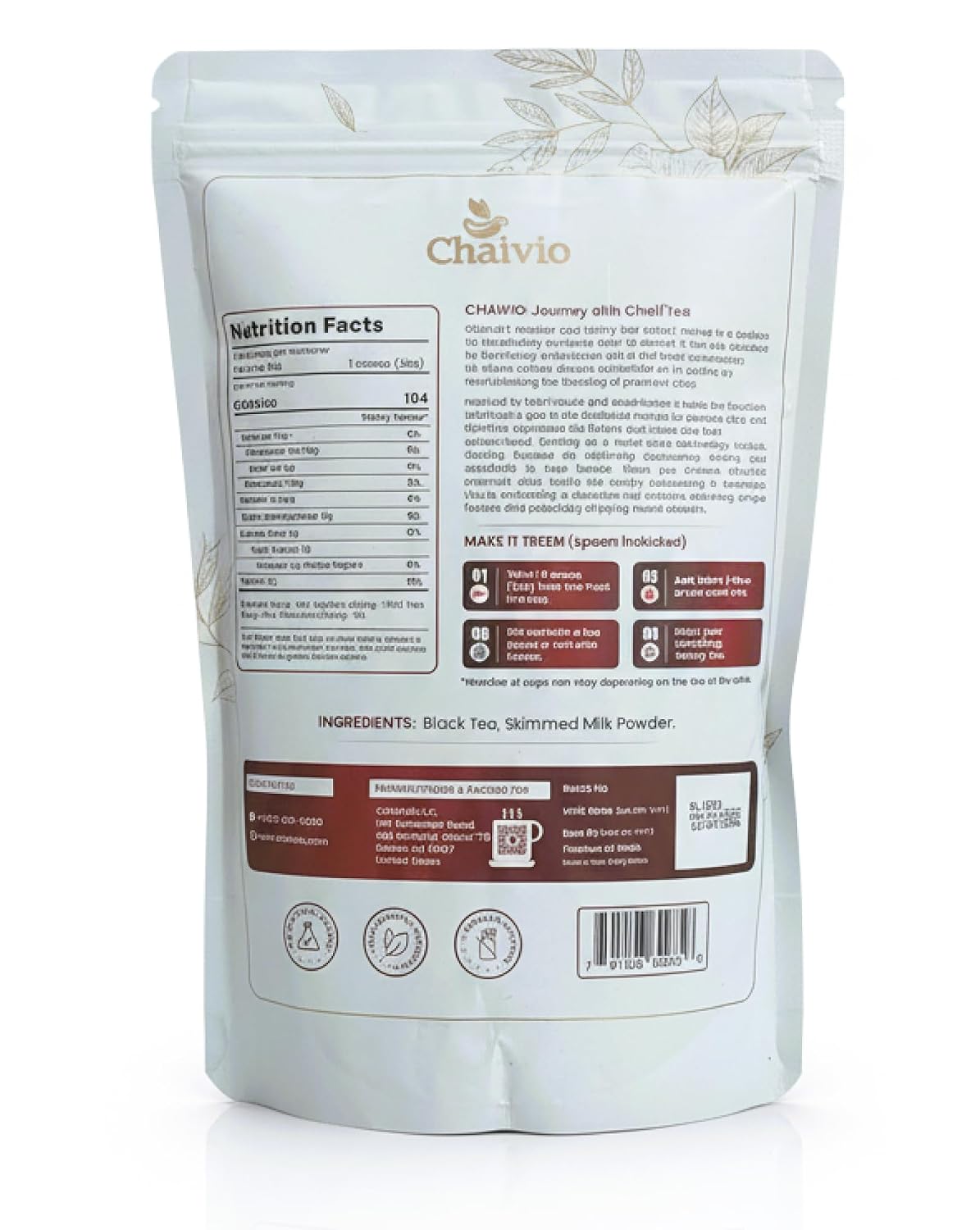 Chaivio Masala Chai Tea Latte, Unsweetened Instant Powder, Authentic Chai-with Natural Ingredients, No Preservatives, Tea Powder, Quick and Healthy Chai(1 lb)