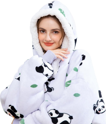 Kipswiza Wearable Blanket Hoodie Gifts for Women and Men, Oversized Cozy Warm Flannel Sherpa Hooded Blankets Sweatshirt with Giant Pockets for Adult and Teens, Dark Gray