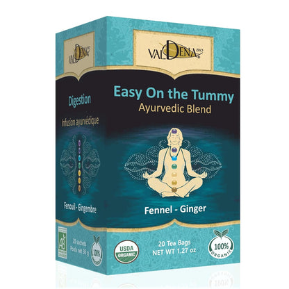 Valdena Bio Organic Digestive Herbal Tea Fennel Ginger Peppermint Licorice & Cardamom Caffeine Free Kosher USDA & EU Organic 20 Individually Wrapped Tea Bags