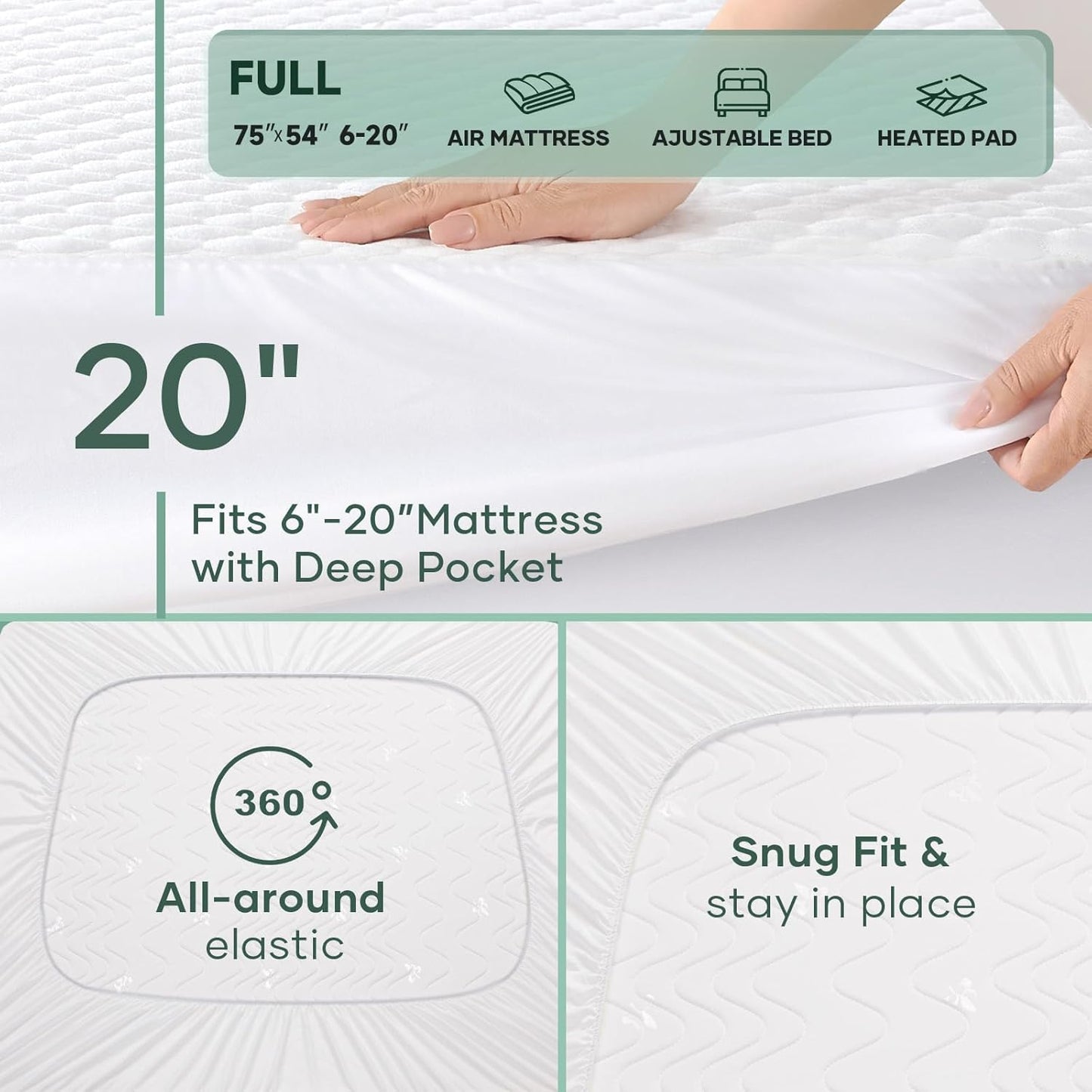 OhGeni 100% Waterproof Mattress Protector,Queen Size Premium Bamboo Mattress Pad,Pet Hair & Bedwetting Resistant,Cooling Breathable Fitted Sheets,Washable Bed Cover,Non-Slip Deep Pocket for Bedroom