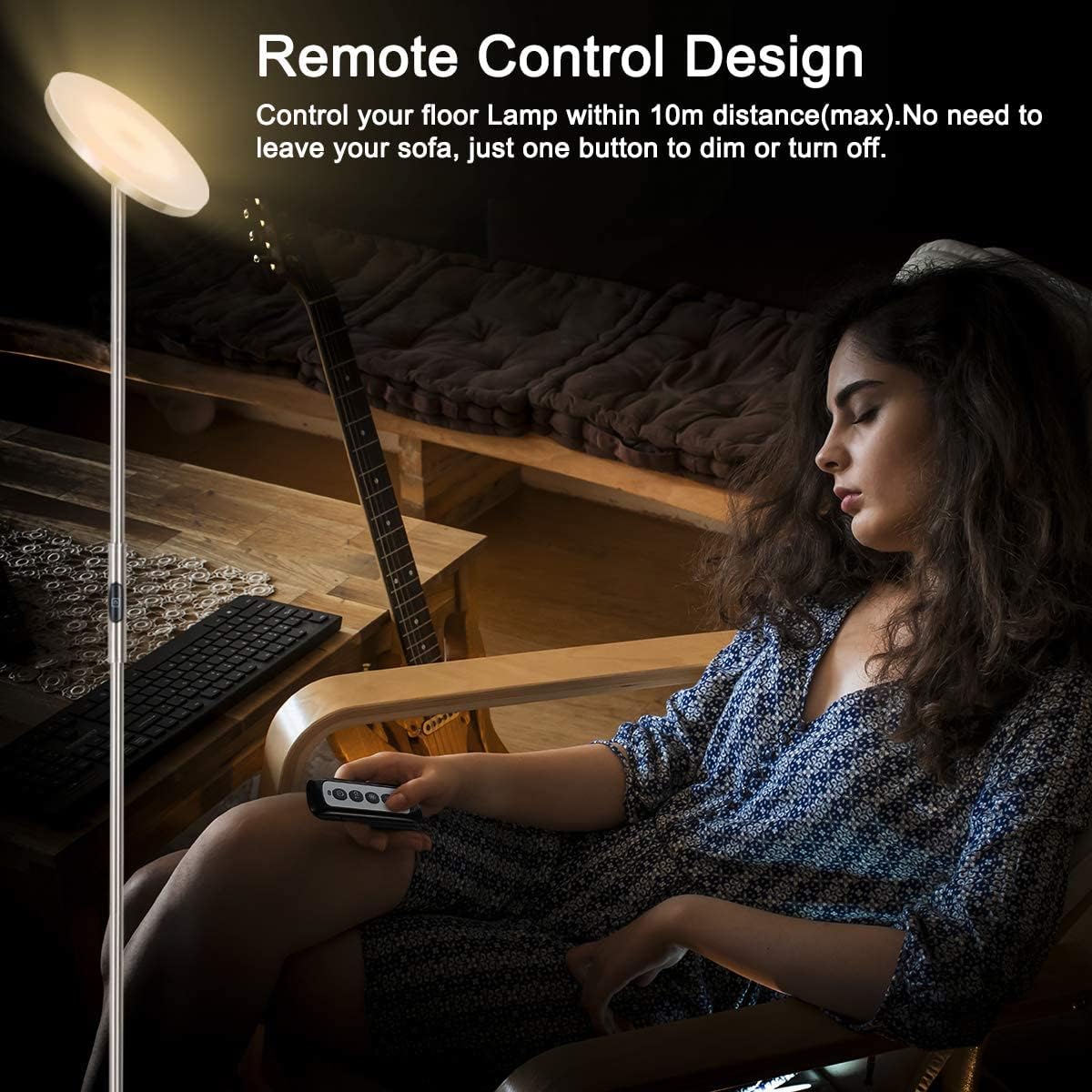 JOOFO LED Torchiere Floor Lamp with Remote, Stepless Dimmable Black