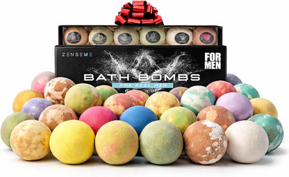 Bath Bombs for Men - Gift Set of 18 Square Shaped Handmade Natural Bath Bombs of 2.5 oz w/Essential Oils, Unique Manly Scents, for Boyfriend, Husband, Father - 18 Pack Square