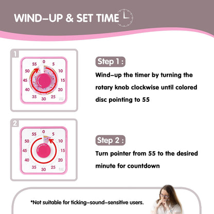 Visual Timer 7.5 inch; 60 Minute 1 Hour Countdown Timer for Kids Classroom Teaching Tool Home Office Meeting, Mechanical Countdown Clock for Exam Time Management Magnetic, Navy Blue with Colorful Disc