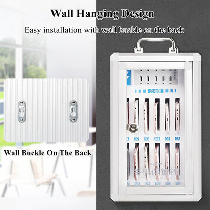 Cell Phone Charging Stations Phone Storage Cabinet Portable Mobile Phone Charging Cabinet W/USB Charging Ports & Handle, Wall-Mounted Rechargeable Cell Mobile Phone Storage Box Com(12 Slots)