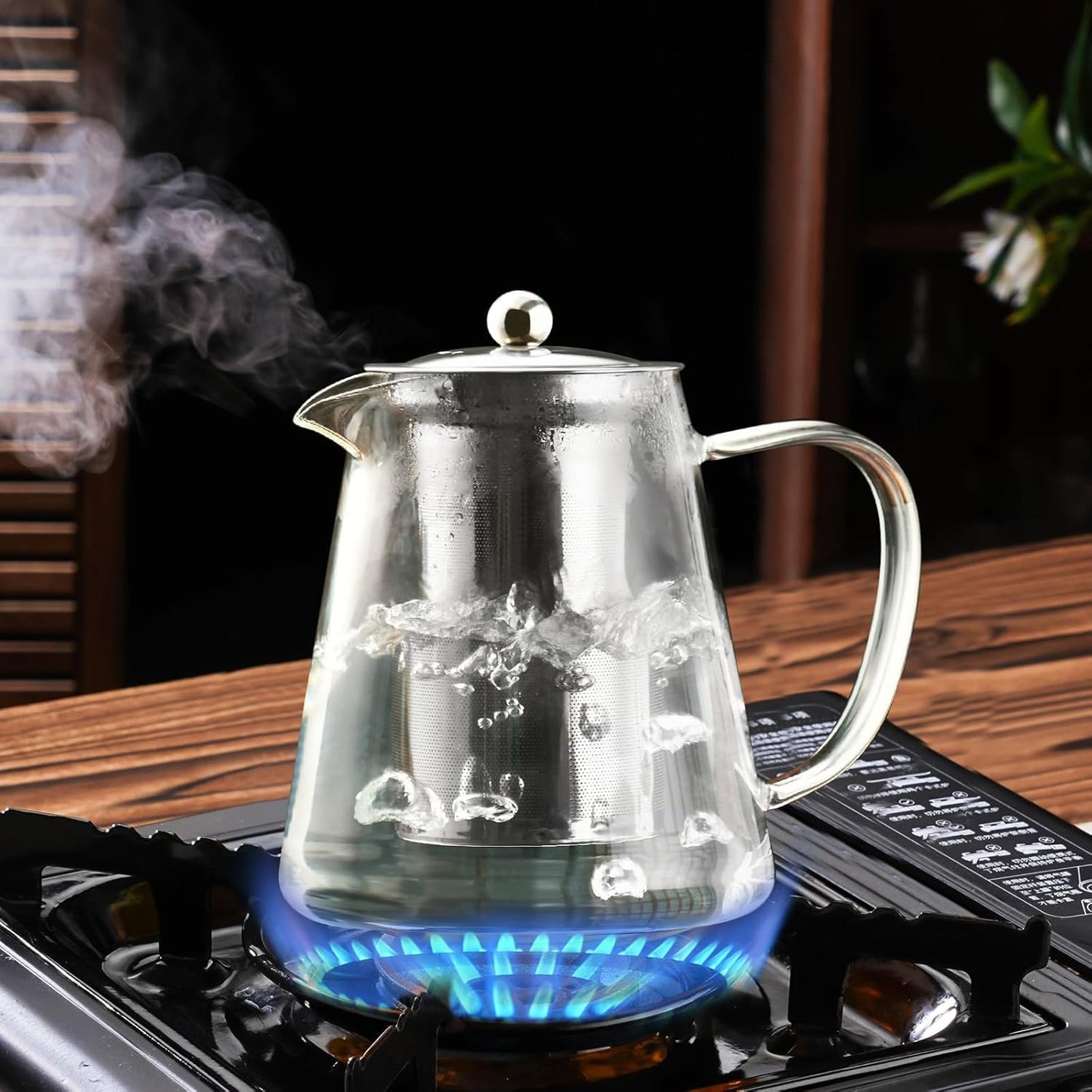 Baalaka Glass Teapot Stovetop 20 OZ/600ml, Tea pot with Removable 18/8 Stainless Steel Infuser, Borosilicate Clear Tea Kettle, Teapot Blooming and Loose Leaf Tea Maker Tea Brewer for Camping, Travel