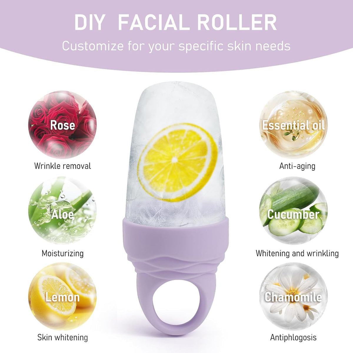 3 Pack Ice Roller for Face, Facial Ice Roller Silicone Mold Reusable for Face Women and Eye Neck Cold Skin Care Tools Freezer De Puff Eye Bags Reduce Migraine Pain Pink 1 + Purple 2