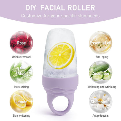 3 Pack Ice Roller for Face, Facial Ice Roller Silicone Mold Reusable for Face Women and Eye Neck Cold Skin Care Tools Freezer De Puff Eye Bags Reduce Migraine Pain Pink 1 + Purple 2