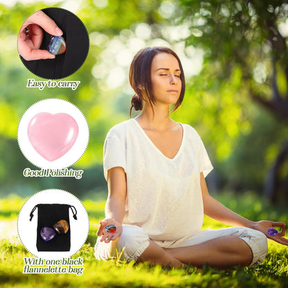 Roowest 4 Pcs Thumb Worry Stone for Anxiety Natural Crystal Healing Stone Chakras Amethyst Tiger Eye Quartz Pocket Hug Gift for Office Stress Meditation(Chromashift,Oval)