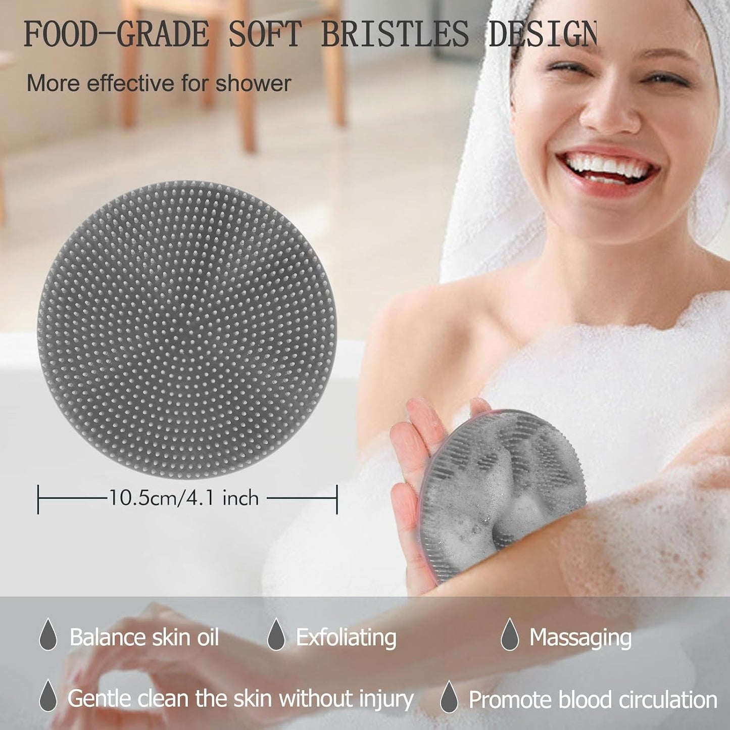 INNERNEED Food-Grade Soft Silicone Body Scrubber Shower Brush Handheld Cleansing Skin Brush, Gentle Exfoliating and Lather Well (Dark Green)