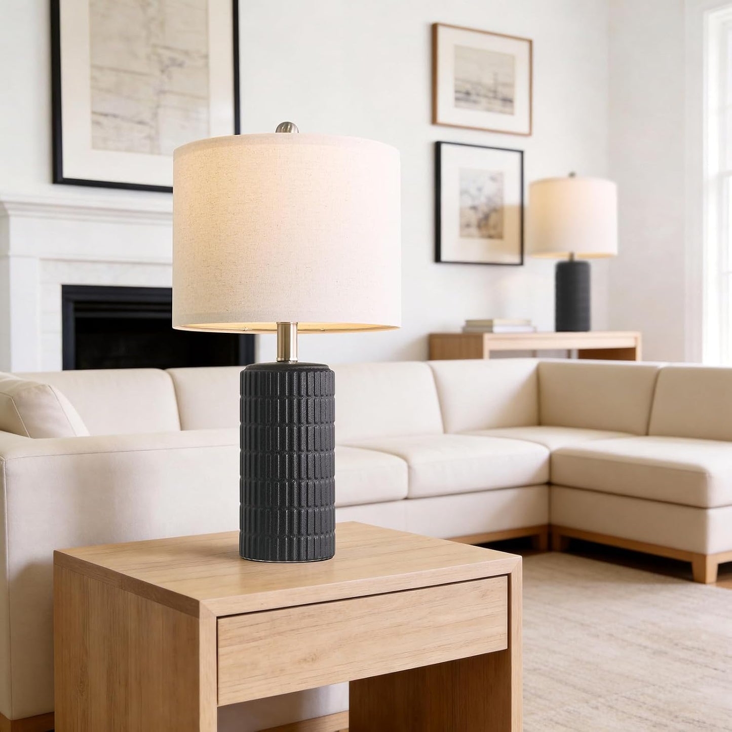 PoKat 20.75" Small Modern Ceramic Table Lamps Set of 2 for Bedroom, White Bedside Lamps for Night Stands, Farmhouse Desk Home Decor Gift Nightstand Table Lamps for Living Room End Table Beige