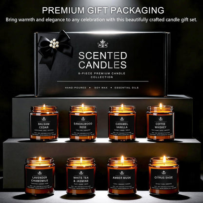 Scented Candles for Home,8 Pack Soy Wax Candle Set,Scented Candles Gift Set,Aromatherapy Candles, Amber Jar Vintage Apothecary Style, 8 Scents Gift Set