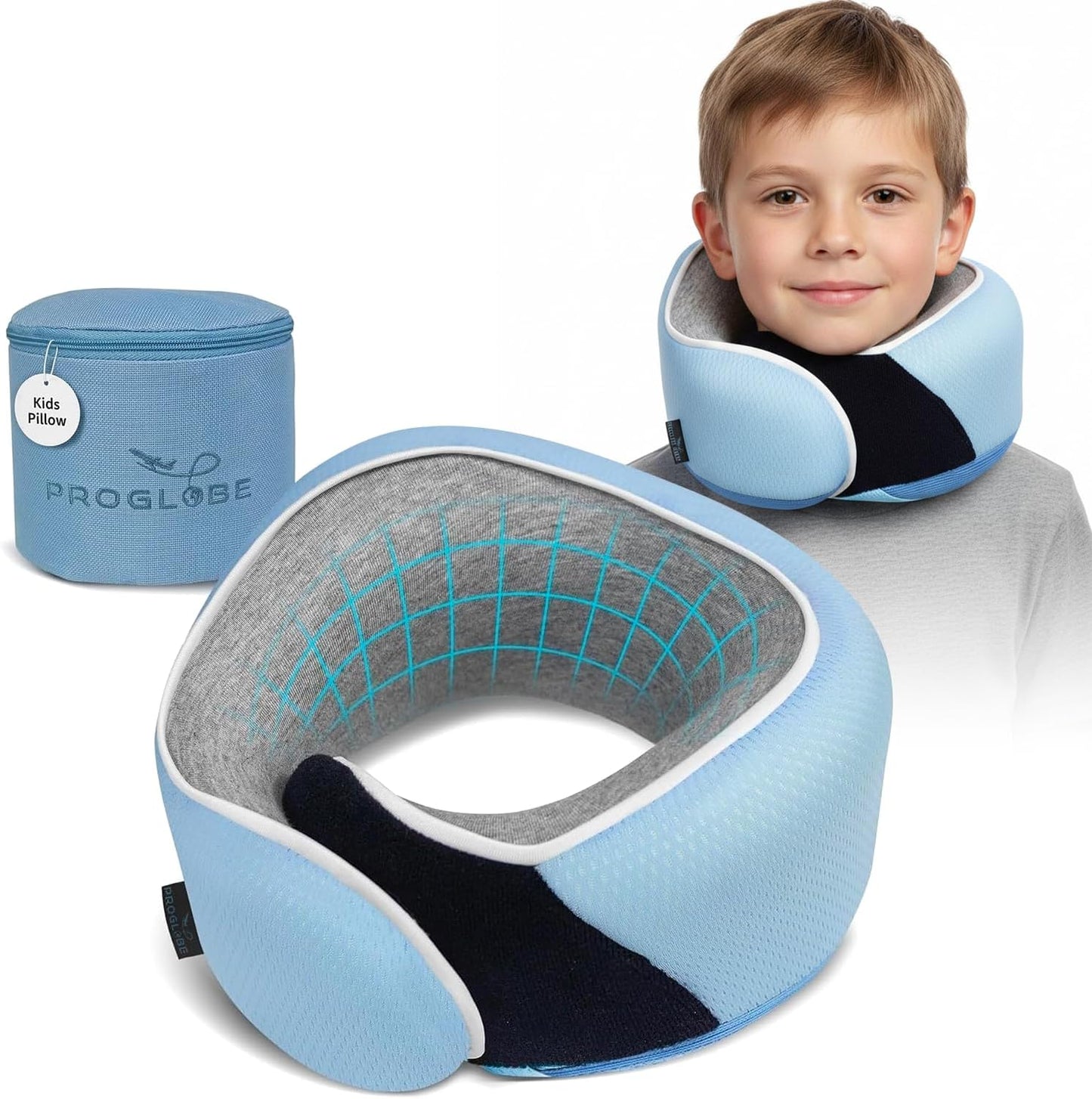 Proglobe Travel Neck Pillow for Airplanes, Long Haul Flight Kit, Grey