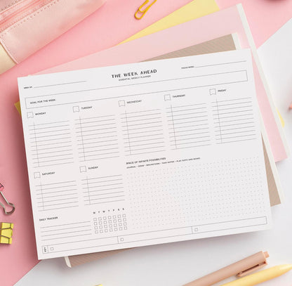 ThreeKin Weekly Planner - Premium 52-Sheet Tear-Off Notepad, 8.5 x 11 inches, Clean Colorful Design, Perfect for Work, School, Projects, and Entrepreneurs, Female & USA Owned Business