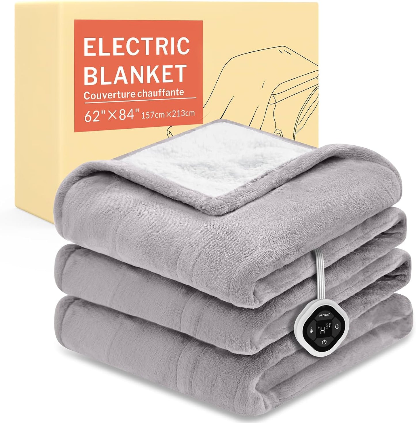 HOMLYNS LuxeHeat Heated Blanket Electric Blanket, Soft Flannel Sherpa Heated Throw, Heating Blanket with 5 Heat Settings, 3 hrs Timer Auto Shut Off (50x60 inches, Purple), Only for 120V Voltage Use