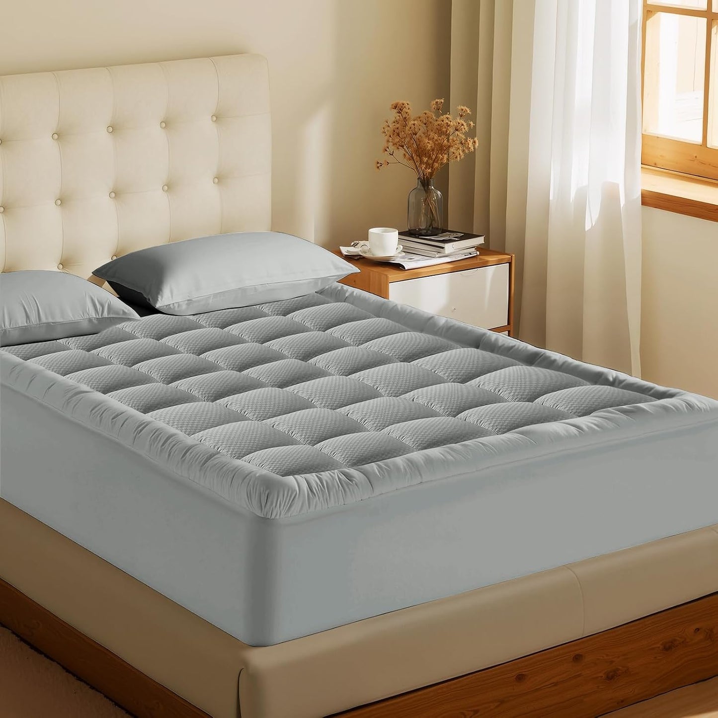 MATBEBY Queen Size Mattress Pad - Cooling Breathable Mattress Topper, Quilted Fitted Mattress Protector, Pillow Top Mattress Cover with 8-21" Deep Pocket, Soft, Machine Washable, White, 60x80 Inches