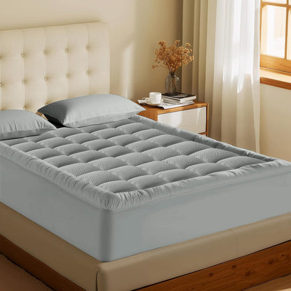 MATBEBY Queen Size Mattress Pad - Cooling Breathable Mattress Topper, Quilted Fitted Mattress Protector, Pillow Top Mattress Cover with 8-21" Deep Pocket, Soft, Machine Washable, White, 60x80 Inches