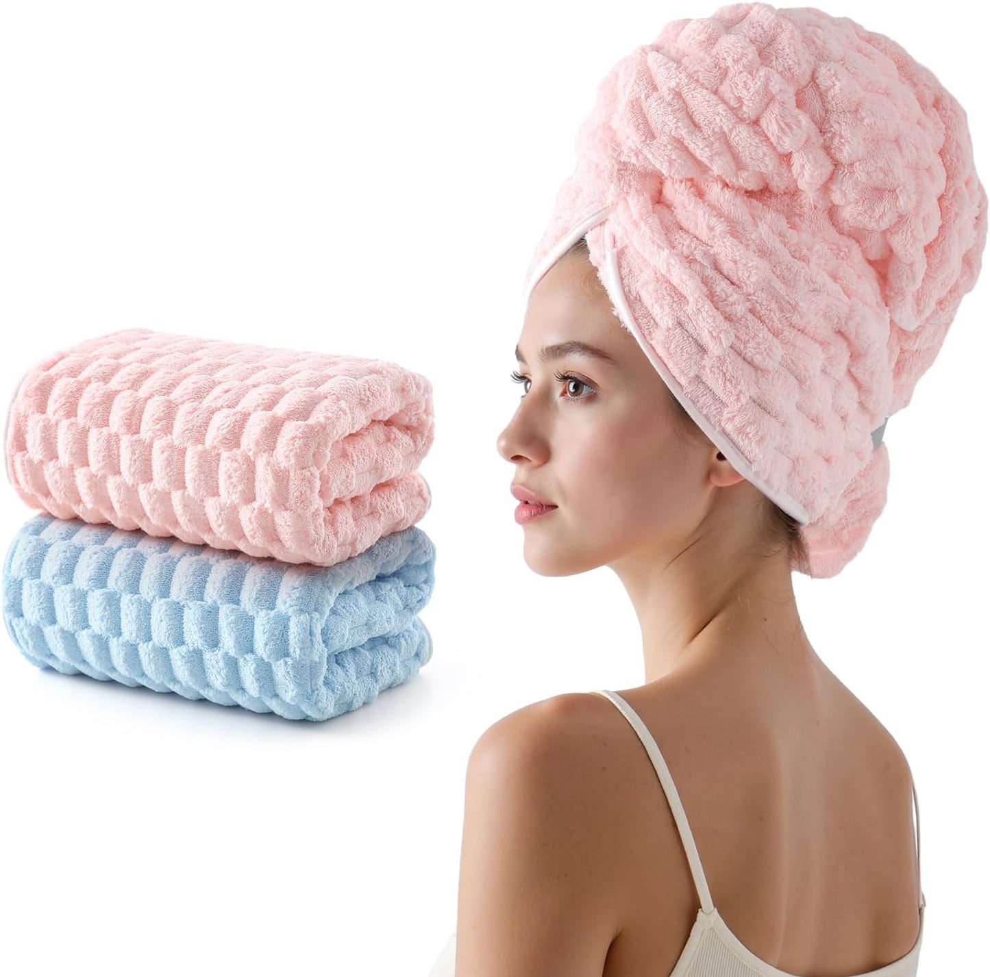 REDKISS 3 Pack Microfiber Hair Towels - Extra Large Hair Towel Wrap for Women, 24x42 inch Hair Towels with Elastic Strap, Super Soft Hair Drying Towels for Long, Thick, Curly Anti Frizz Turbans