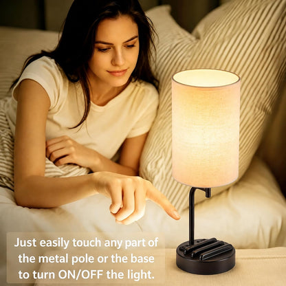 Dreamholder Touch Control USB Table Lamp with USB C/A & AC Outlet, 3-Way Dimmable Bedside Lamp, Modern Nightstand Lamps for Bedroom Living Room Guest Room Office, Bulb Included, Gold