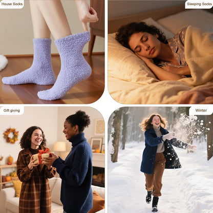 5 Pairs Fuzzy Socks with Grips for Women, Non Slip Cozy Fluffy Soft Socks, Winter Sleep Slipper Hospital
