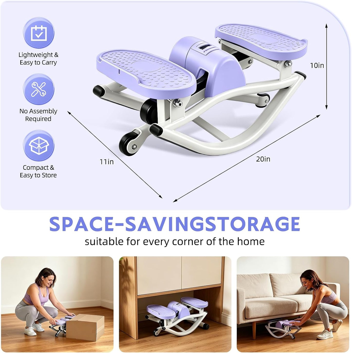Rock Stepper with Digital Monitor, Low-Impact Compact Rock Stepper Side to Side with Resistance Bands, 360 LBS Weight Capacity, Portable Stair Stepper for Home, Apartment, Dormitory, Office