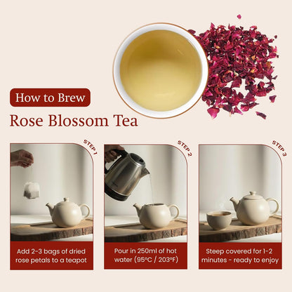 ANNHI TEA Rose Blossom Tea - 12 Tea Bags, 1 Whole Pure Rose per Bag