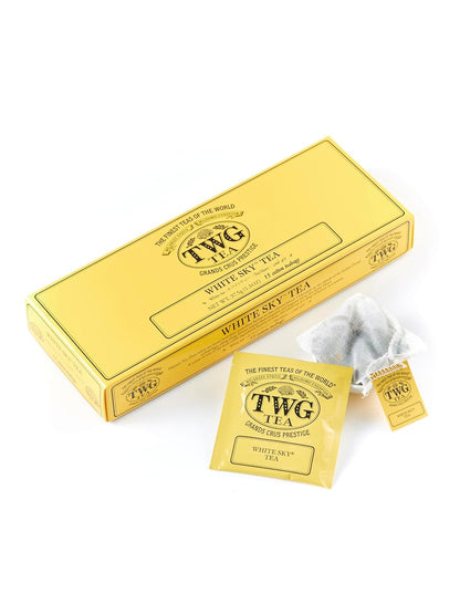 TWG Tea | White Sky Tea | White Tea | Ylang Ylang Flowers | 15 Hand Sewn Cotton Teabags | GiftSet