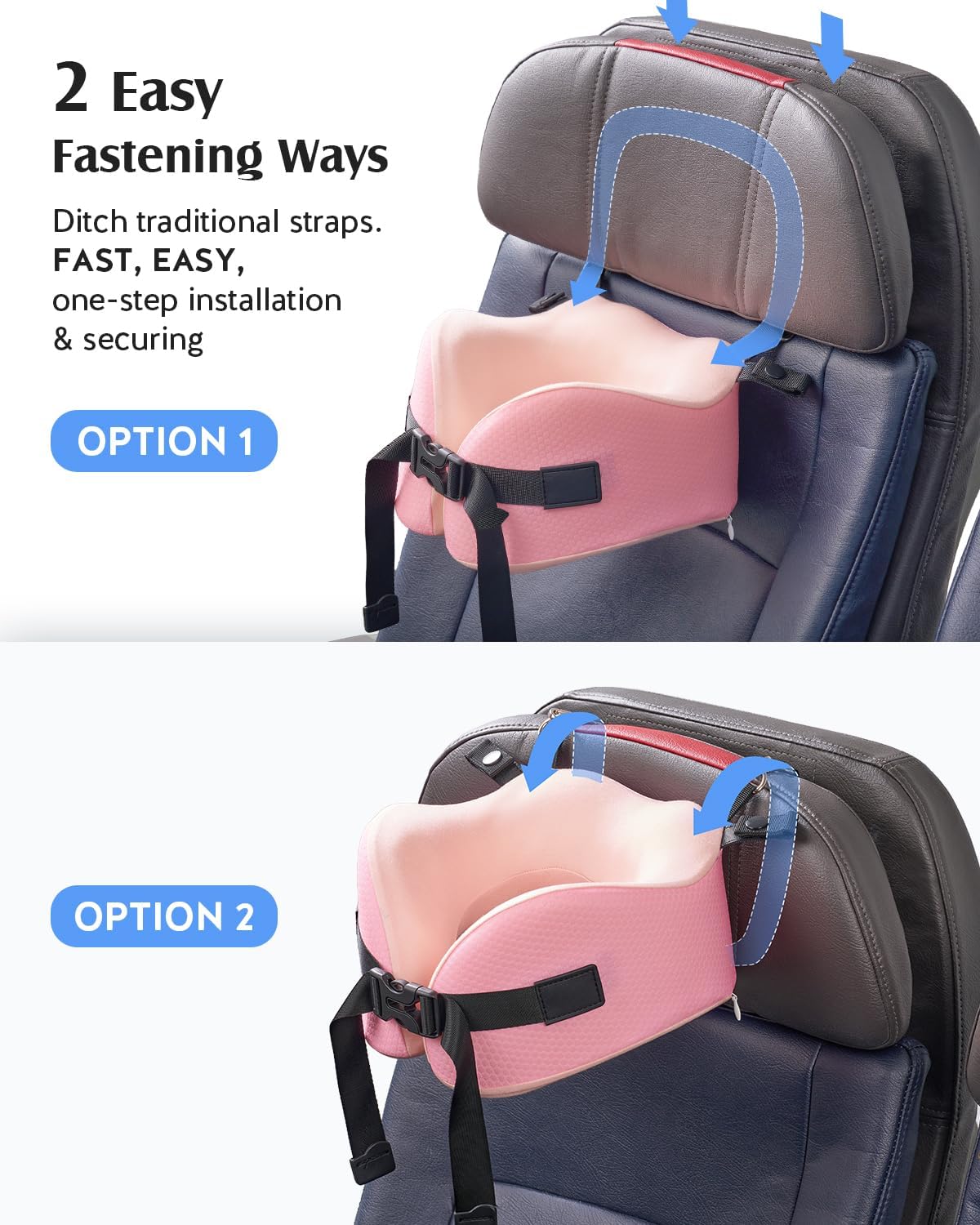 YFONG Travel Pillow for Long Flights, Patented 360° Ergonomic Sleeper Hold Head Support System with Memory Foam Neck Pillow & 3D Sleep Mask, Prevent Head Bobbing for Airplane & Road Trip, Pink