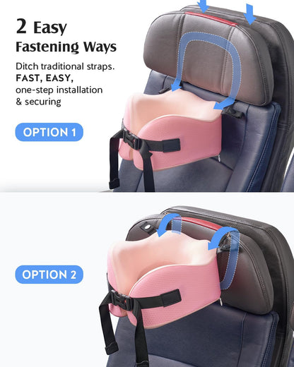 YFONG Travel Pillow for Long Flights, Patented 360° Ergonomic Sleeper Hold Head Support System with Memory Foam Neck Pillow & 3D Sleep Mask, Prevent Head Bobbing for Airplane & Road Trip, Pink