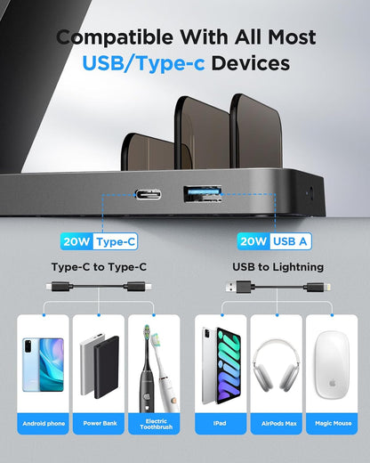 Charging Station for iPhone,5 in 1 Wireless Charger Stand Dock for Apple: Mag-Safe Charging Station for Multiple Devices Apple iPhone 17 16 15 14 13 12 Pro Max Plus Apple Watch iWatch Magnetic(White)