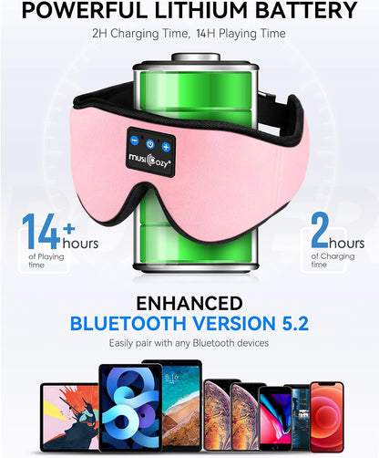 MUSICOZY Sleep Headphones, Bluetooth 5.4 Sleep Mask Headband Headphones Sleeping Eye Mask, Wireless Music Earbuds Earphones with HD Stereo Speakers for Side Sleepers, Cool Gadgets Unique Gift