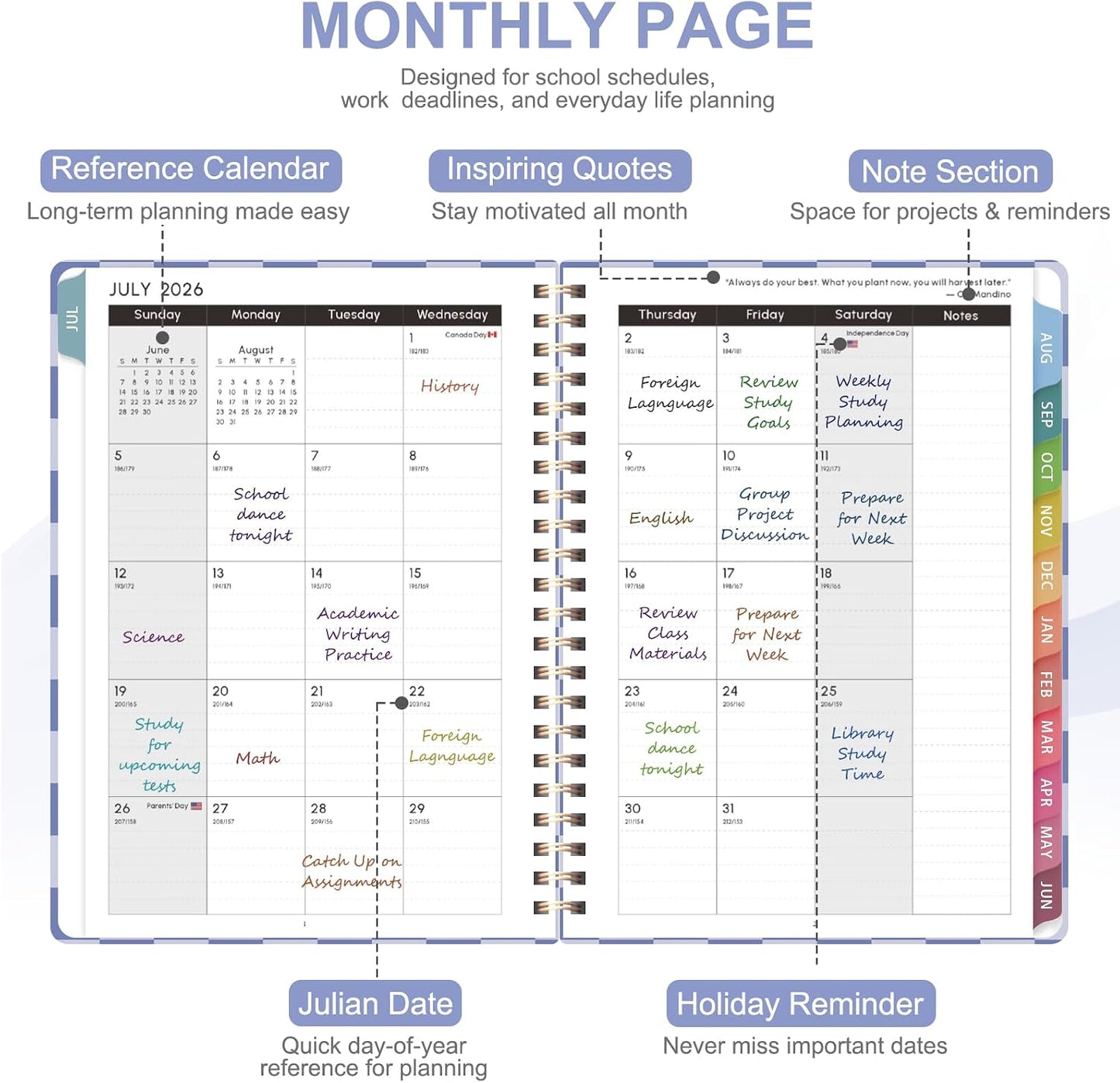 Planner 2026-2027, Weekly and Monthly Calendar Planner, JUL 2026 - JUN 2027 | Academic Year, Daily Agenda Book, A5(6.3'' x 8.5''), Sprial Bound, Inner Pocket, Office School Use