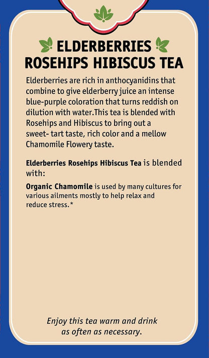Herbal Cup Ayurveda Elderberries Tea, Organic Rosehips Hibiscus, No Caffeine Herbal Supplement (16 Count, Pack of 6)