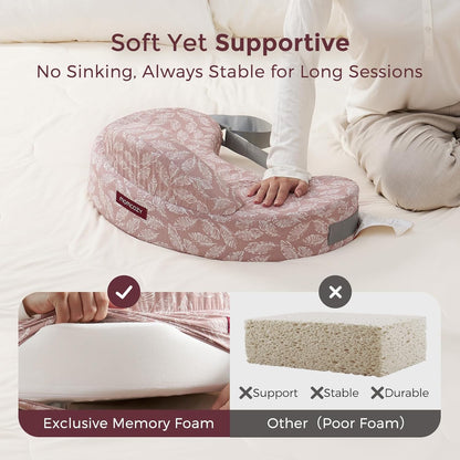 Momcozy CozyPro Nursing Pillow - All Around Lumbar & Arm Support - Safety Guard, Firm & Springy Memory Foam-Stable, Ergonomic Support, Easier Breastfeeding, Wider Cushion, Adjustable, Removable Cover