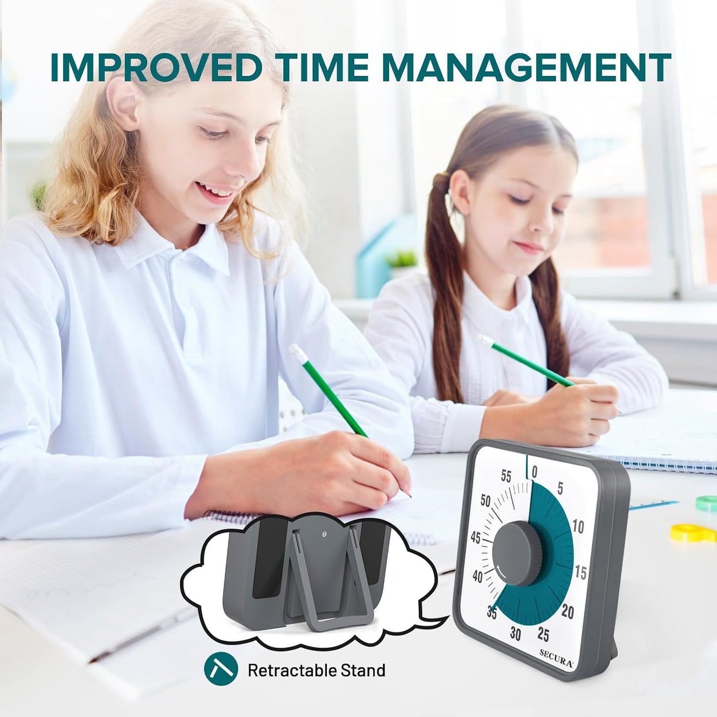 Secura 7.5 Inch Visual Timer, 60 Minute Visual Oversize Countdown Timer for Kids and Adults, Durable Mechanical Time Management Tool (Dark Green)