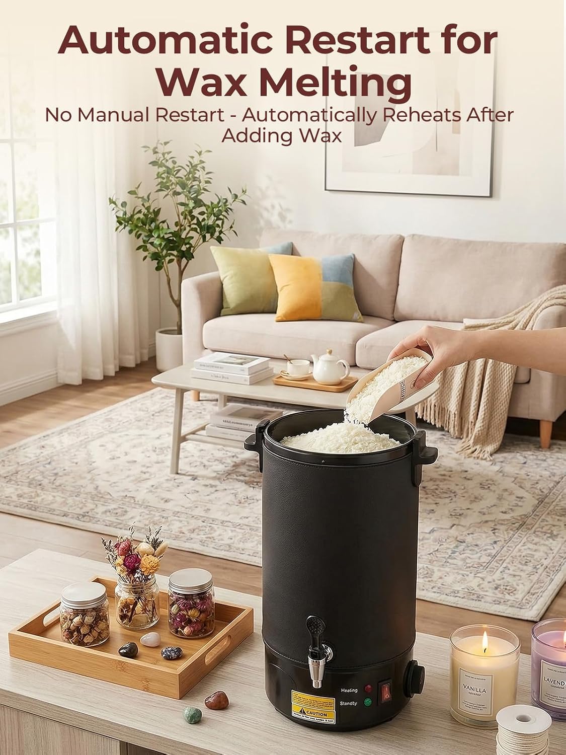 FOHERE 20lb Wax Melter for Candle Making, 9PCS Kit with Precision Temp Control (131-250°F) | Anti-Clog Spout, Scoop & Scraper Soy Beeswax Candle Maker Machine (Not for Gel Wax)