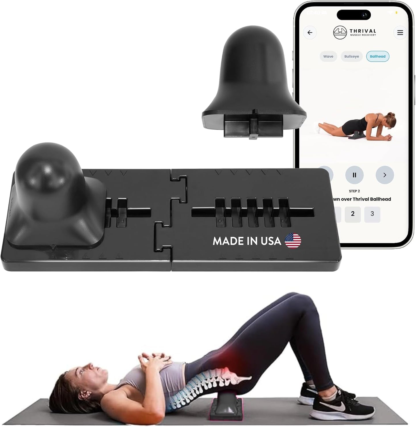 Thrival Arch Back Stretcher - Psoas Muscle Release Tool App for Hip Flexor, Back, Glute, Iliacus, and Neck - Spine Decompressor, Trigger Point, and Myofascial Release – Carbon Black
