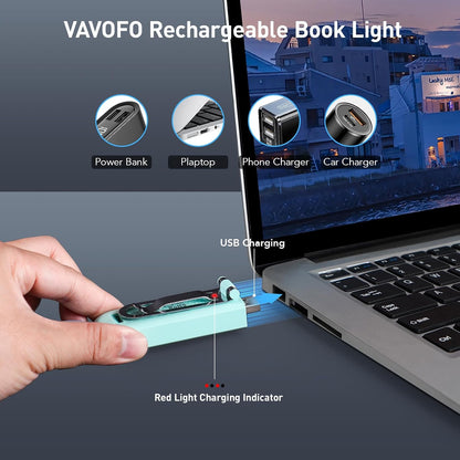 VAVOFO USB Rechargeable Book Light, Blue Light Blocking, Amber Clip-On Bookmark Shaped Reading Light, Eye Care 6 LEDs With 9 Lighting Modes for Bookworms (Grey)