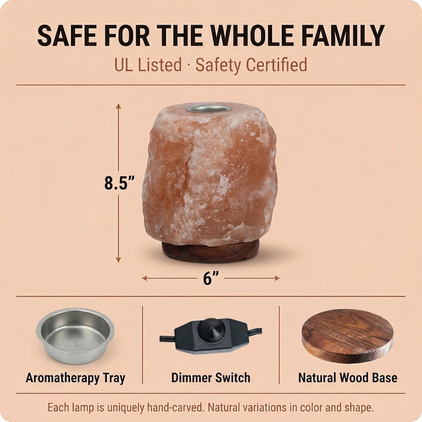 Himalayan Salt Lamp with Aromatherapy Tray & Dimmer Switch - Salt Rock Lamp for Bedroom, Relaxation & Sleep | Calming Meditation Spa Lamp | Himalayan Salt Diffuser | Warm Glow Night Light | Gift Ready
