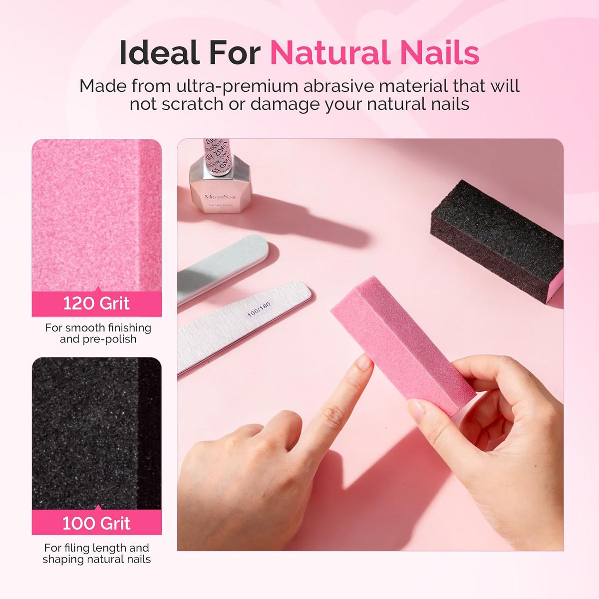 MelodySusie 16Pcs Professional Nail Buffer Kit,Nail Files and Buffers,Nail Buffer Block,Nail Brush, Nail File Buffers Kit for Natural Nails,DIY,Home Use,Salon（100/180 Grit）
