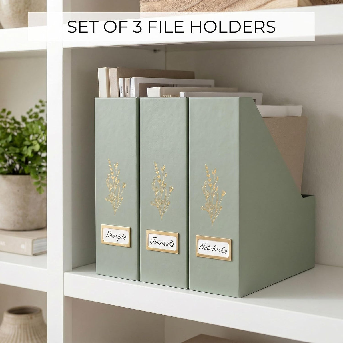 Beautiful Magazine Holder Set of 3 - Sturdy File Holder for Desk or Shelves