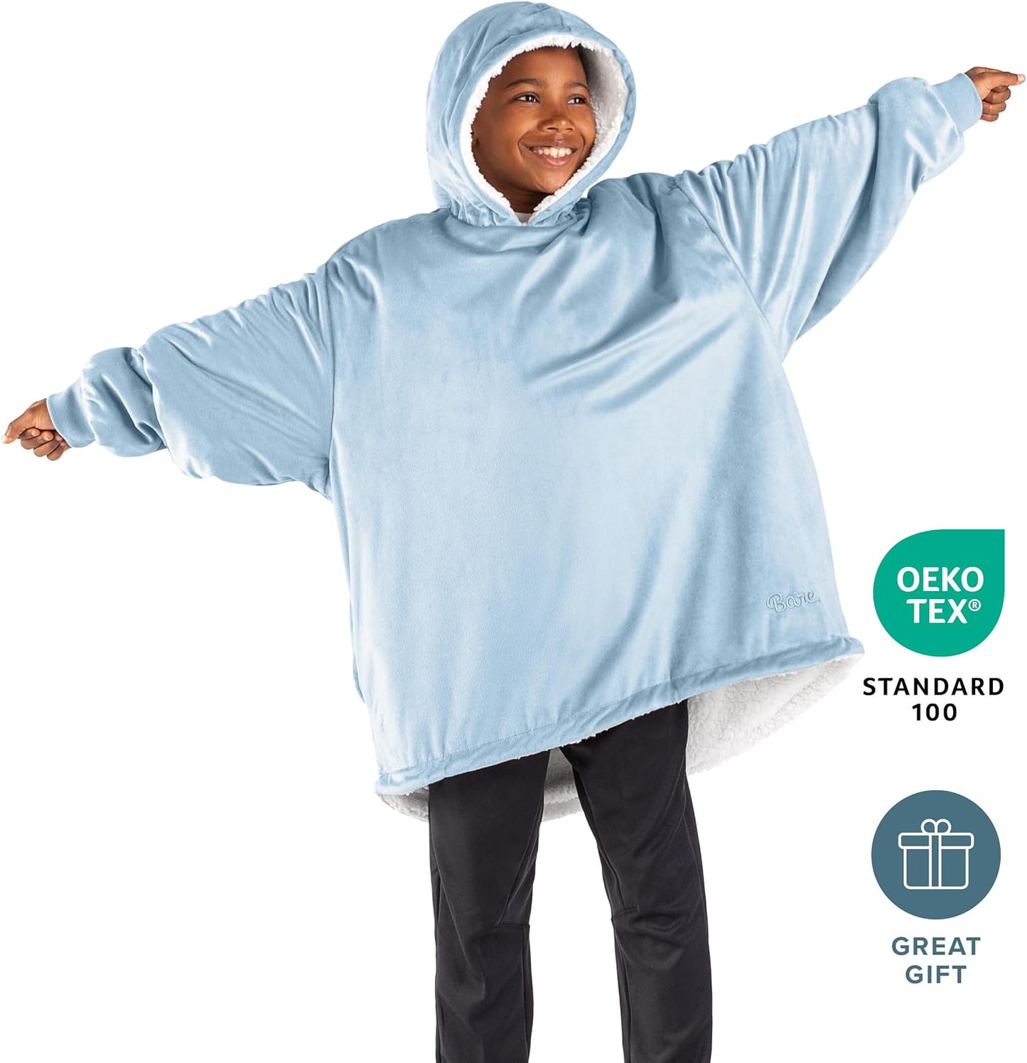 Bare Home Wearable Blanket Hoodie - Soft Plush Sherpa - Warm and Cozy - Oversized Wearable Blanket