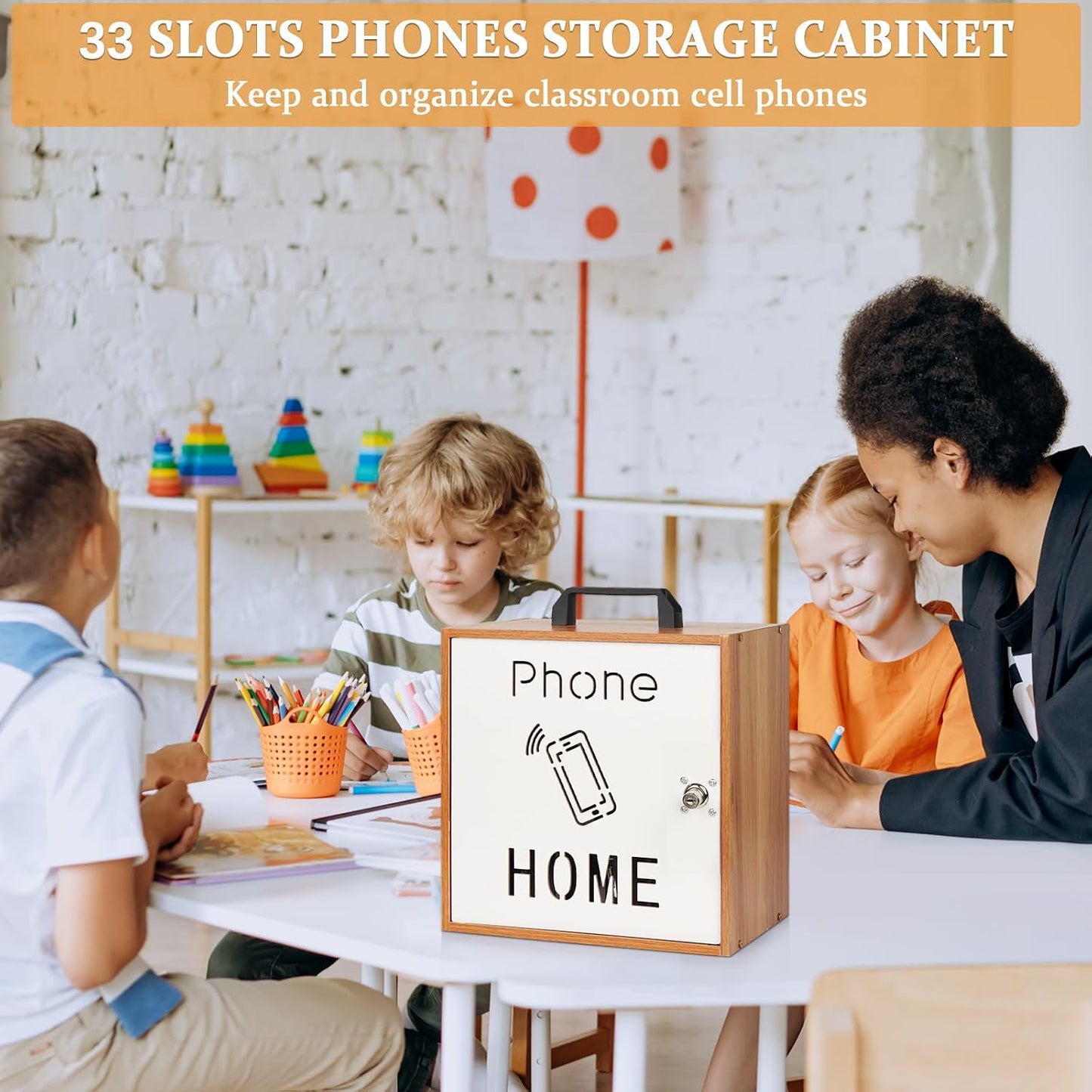 36 Slots Cell Phone Holder Classroom, Wooden Phone Lock Box