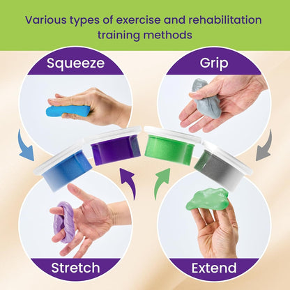 4 Pack Theramandu Therapy Putty Kit (3oz Each) – Hand Putty Physical Therapy for Adults, Sensory Stress Relief & Hand Muscle Strengthening Exercise Therapy Putty, 4 Different Resistances