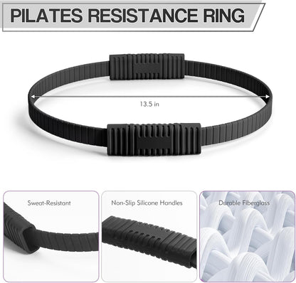 Pilates Kit, 13.5 Inch Magic Circle Ring with Core Ball and 5-Level Resistance Bands for Stretching, Toning & Full Body, Home Workout Pilates Equipment