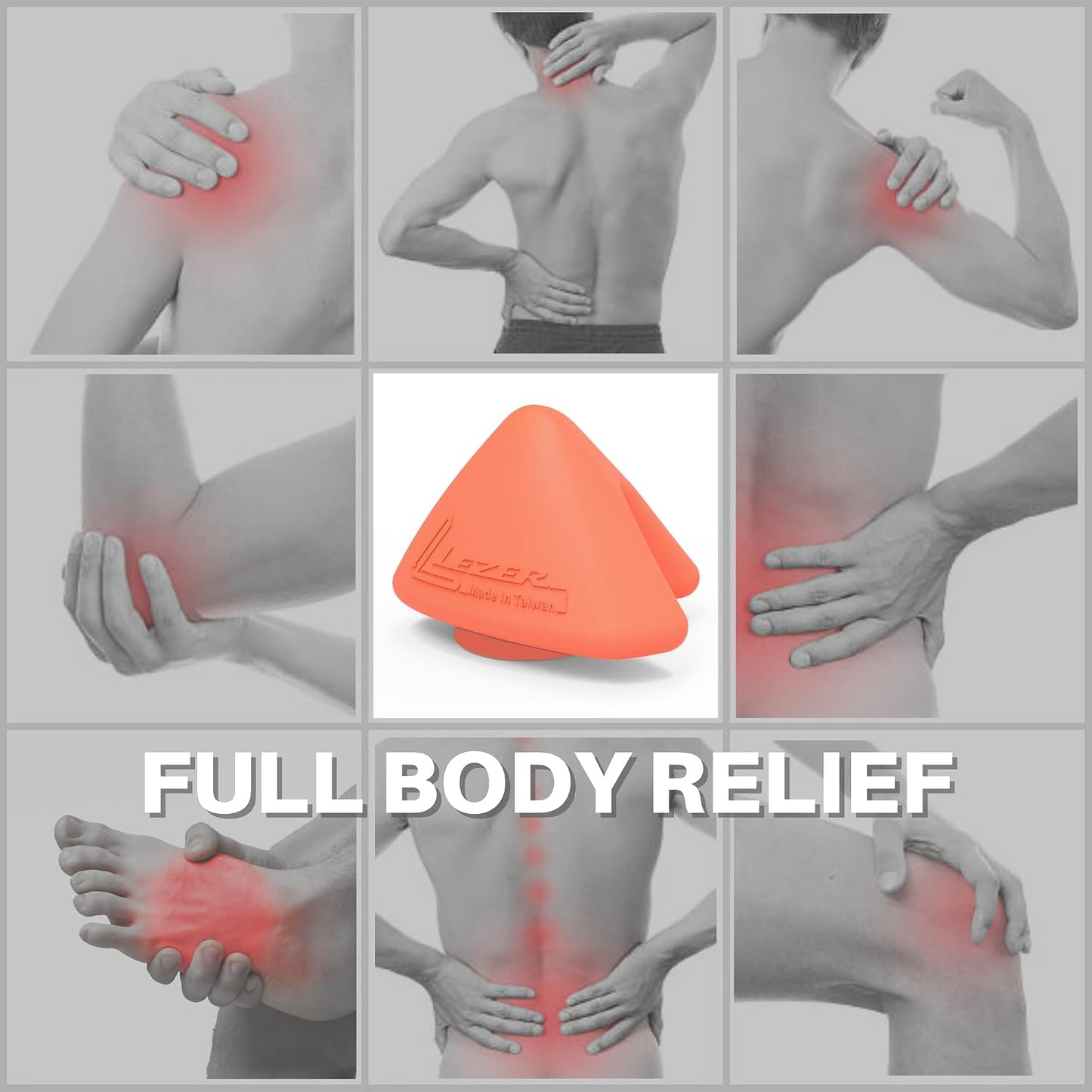 LEZER, Trigger Massage Point, Manual Massage Ball, Muscle Knots Relief Tool, Myofascial Release, Physical Therapy, Plantar Fasciitis, Set of 2 (Orange Trigger and Black Ball)