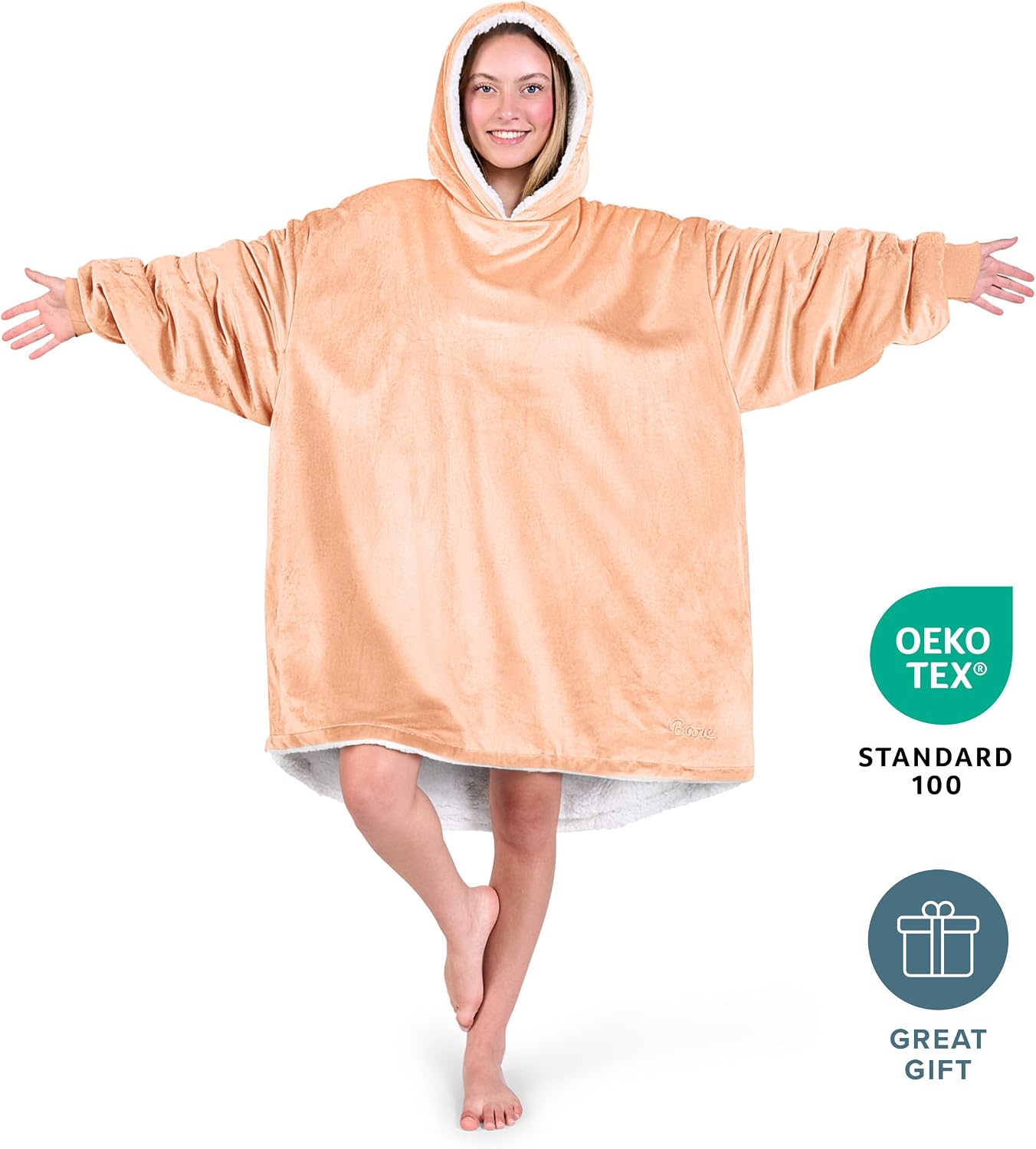 Bare Home Wearable Blanket Hoodie - Soft Plush Sherpa - Warm and Cozy - Oversized Wearable Blanket